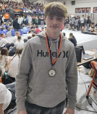 Tyler Orr earned a1st place medal at the powerlifting meet at Strothers. Tyler bench pressed 250 pounds in his effort to win the 145 pound division.