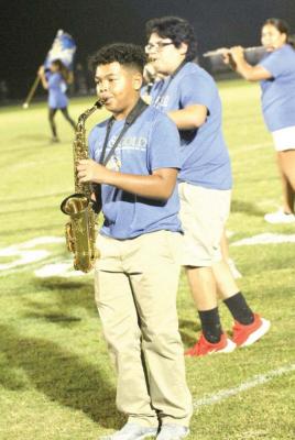 Tyrell Phillips marched with the Golden Pride at the Wolverines’ game at North Rock Creek.The band is working hard to polish the routine they’ll use in this years marching contests.