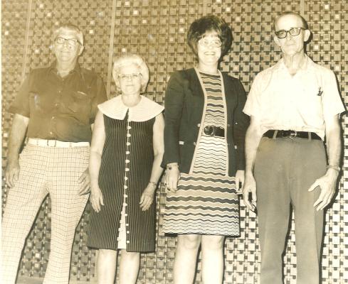 Many of us old timers remember when the above pictured county officials were serving. (l to r) Bill Bartlett - Assessor, Lois Merchant - Court Clerk, Nina Baxter - County Clerk, Earl Moore - Treasurer.