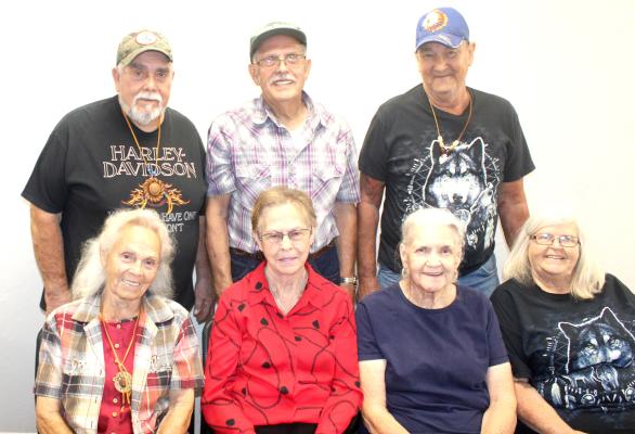 HAVING A GREAT TIME AT LAST YEAR’S FAIRVIEW REUNION WERE Font Row: Betty (Owens) White, Betty Knight Owens, and Sharon Owens, Back Row: Chub, J.W. and Bobby Owens,