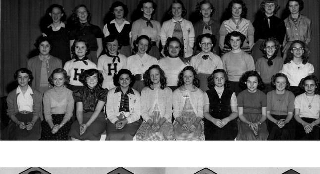 Girls Glee Club: 1st Row Left to Right: Linda Arnold, Peggy Steele, Carolyn Christian, Pat Davenport, Kathryn Gore, Carolyn Gore, Betty Ragsdale, Darlene Pennington, Wanda Cox, and Carolyn Roberts. 2nd Row: Margaret Gaberino, Dora Dell Sandlin, Nancy Moore, Vera Jean Clark, Betty Tucker, Linda Corner, Charlotte Stafford, Carolyn Jones, and Beverly Wood. 3rd Row: Judy Brame, Patti Maloy, Mary Evelyn Petete, Rita Jo Moore, Paula Brock, Geraldine Smith, Glenda Collis, Joy Hanks, and Kathryn Owens.