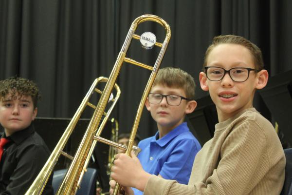 THE BEST MIDDLE SCHOOL BRASS SECTION THIS SIDE OF THE ARBUCKLE MOUNTAINS Pictured (L-R): Mason Townley, Kasen Mc-Coy, and Jaxon Jett.