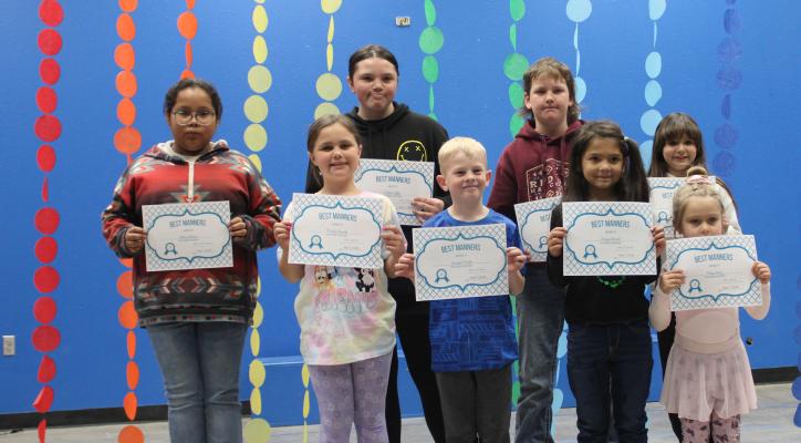 MOSS ELEMENTARY BEST MANNERS (pictured above): Back row - Lillian Beaver, Jaylee Griffin, Boden Bible, Kennedi Black; Front row - Merika Byerly, Emmytt Mudd, Draya Daniel, Riley Jones.