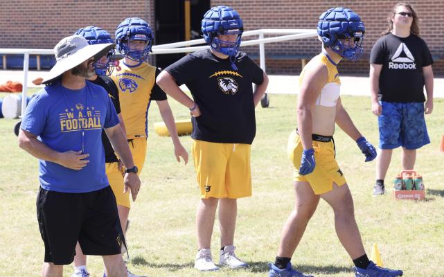 The coach in the floppy hat has brought winning football to Wolverine Land! Coach David Barker put his troops through some intense drills during a Spring Football workout.