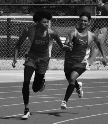 Izaia King hands the baton to Eddie Jennings in the 4 x 100 relay at the regional track meet in Madill! The Wolverines ran well enough to qualify for a spot in the state track meet! Holdenville will compete at the state track meet at Western Hills on Friday and Saturday!