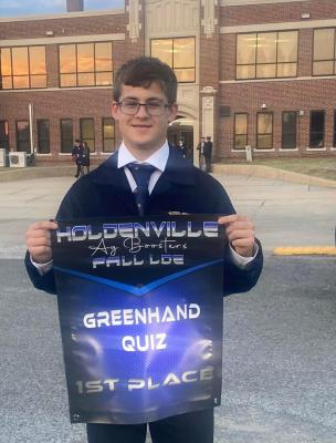 MOSS FFA MEMBER, JACOB GENTRY, earned first place at the Holdenville Greenhand Quiz Jackpot on October 10th.