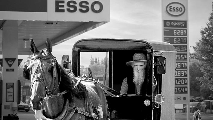 Amish Man Smiles Smugly as He Rides By Gas Station With $6 Pric