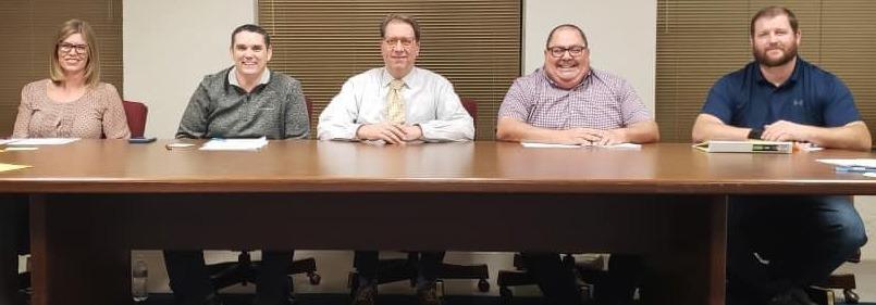THE HOLDENVILLE SCHOOL BOARD MET RECENTLY FOR THEIR JANUARY MEETING. January is School Board Appreciation Month and we are thankful for the dedicated members of the Holdenville School Board. They are pictured above (L-R): Lacee Rollins, Kevin Arthur, Ben Heath, Dewayne Maylen, and Micah Mitchon/