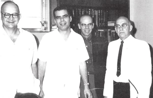 The above picture was taken in the late 1950s at the P&amp;S Clinic, which was located at 711 N. Bullitt. Pictured left to right are Dr. Royce McDougal, Dr. H.V. Schaff, Dr. D.H. Cramblett, Dr. L.A.S. Johnston.