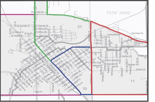 CITY OF HOLDENVILLE BRUSH PICK-UP SCHEDULE CITY WIDE BRUSH AND LIMB PICK UP – This map shows the four sections Holdenville has been divided into for brush and limb pickup. Each week a different section will receive free, curbside brush and limb pickup service. All limbs and brush should be placed off the street between the sidewalk and the curb and cut to not over 6’ length.