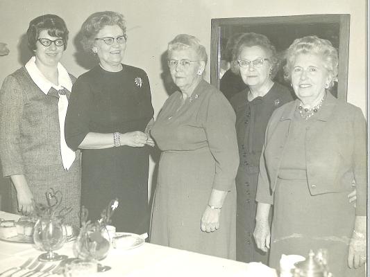 REMEMBERING ETHEL REED—Ethel Reed, whose nephew T. Boone Pickens helped rename Parkview School after, is pictured with other well known community members -- Annette Burgess, Ida Lee Cook, Ethel Reed, Grace Hampton and Marie Hillis. The picture was taken at a BPW meeting at which Ethel Reed was being honored.