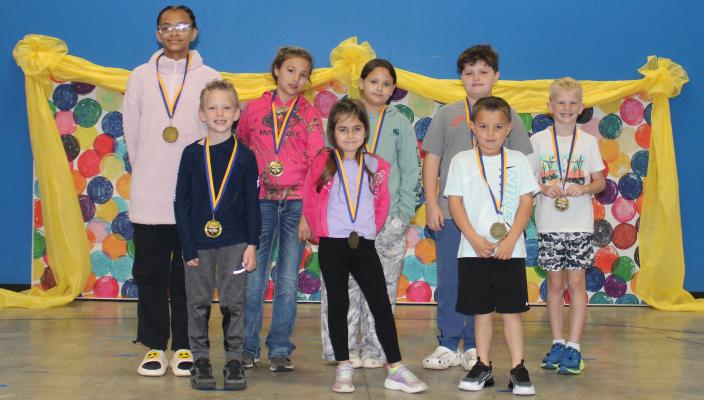 MOSS ELEMENTARY STUDENTS OF THE MONTH - Back row- Aubrey Cole, Della Crawford, Kennedi Black, Logan Brewer, Emmytt Mudd; Front row- Dawson Swadley, Maggie Dilday, Rowdie Jackson.JPG