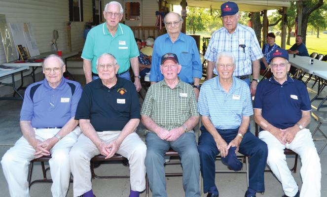 THE ABOVE PICTURE WAS TAKEN IN 2015 AT THE 45TH REUNION AT THE HOME OF BARBARA WALKER. PICTURED ARE: (front row) Harold Christenberry, Bob Jones, Ben Anderson, Bill Giles and Gerald Bottoms. (back row) Meredith Grizzle, Ken Krischner and B.R. Gordon.