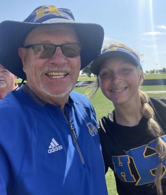 Wolverine head softball coach, Rick Scott, was all smiles as he poised for a picture with his All-State shortstop, Brooklyn Brown. Brown participated in the 2022 All-State Softball Game on Saturday.