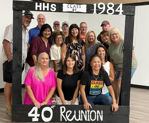 HOLDENVILLE HIGH SCHOOL CLASS OF 1984 HELD THEIR 40TH REUNION RECENTLY. Those attending were Back Row: Donald Winn, Ron Thetford, Steve Huff, Chuck Lee, Jon Swadley, and David Morgan. Middle Row: Talana Lowe-Hailey, Angie Giles Johnson, Valisha Trammell Gray, Lisa Taylor Corcoran, Debra Sappenfield, and Liz Bowman Simpson. Front Row: Darlene Moore Winn, Angie Brinlee Enos, Joanie Scott Randazzo, and Liza Carter Duffey.