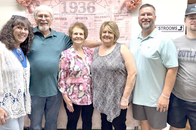 MELBA COOK RECENTLY CELEBRATED HER 90TH BIRTHDAY WITH FAMILY AND FRIENDS! There was a great turnout at a party filled with cake, punch, and lots of loving friends. Pictured above at the party are (L-R): Shannon Cook, Mike Cook, Melba Cook, Connie Streater, Brandon Cook, and Blayden Cook.