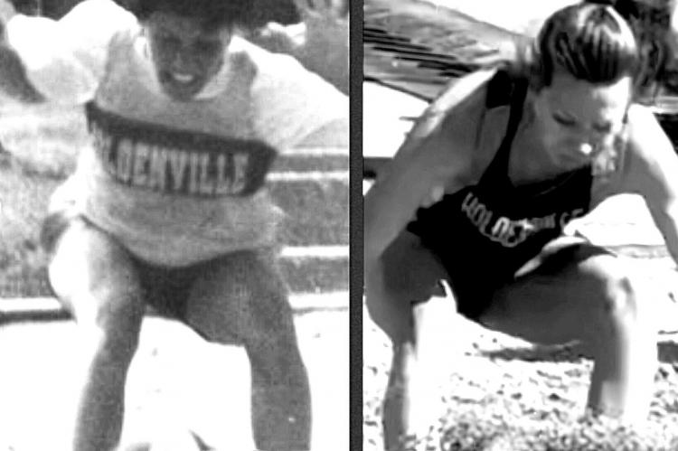 Side by side ......Leslie Phillips and her twin daughters, Leigha and Laynee, have had tremendous performances in the long jump. Leigha was state runner-up in 1995 and Leigha won the regional championship as a sophomore.