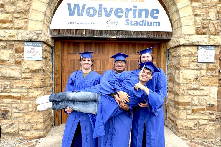 I HOPE YOU HAD THE TIME OF YOUR LIFE... AJ Collins, Eziequel “Zeke” de la Rosa, and Clinton Roland are happy to help carry their friend Isaiah Tiger as he grows weary the last week of school. These four seniors have been a wonderful part of Holdenville Schools and given us memories on and off the football field that will last a life time.