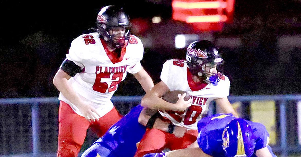 The Holdenville defense was tenacious in the Wolverines’ 20-0 win over Plainview. Tank Redmond, Memphis Thionnet and Abe Gomez teamed up to bring this Plainview running back down